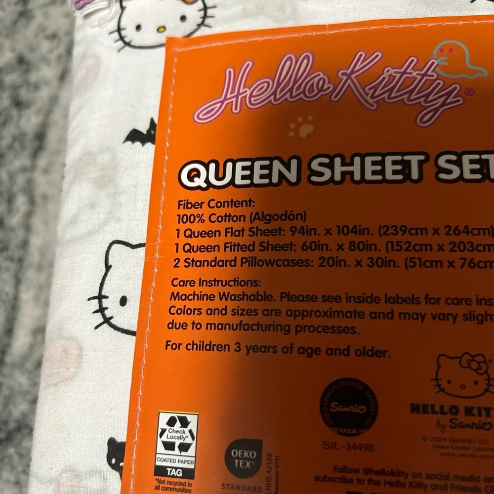 4-pcHello Kitty Sanrio Halloween pumpkin QUEEN size White 100%Cotton Sheet Set